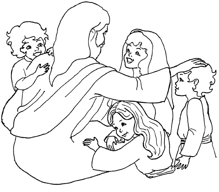 Coloriage de Jésus en prière dans un cadre naturel