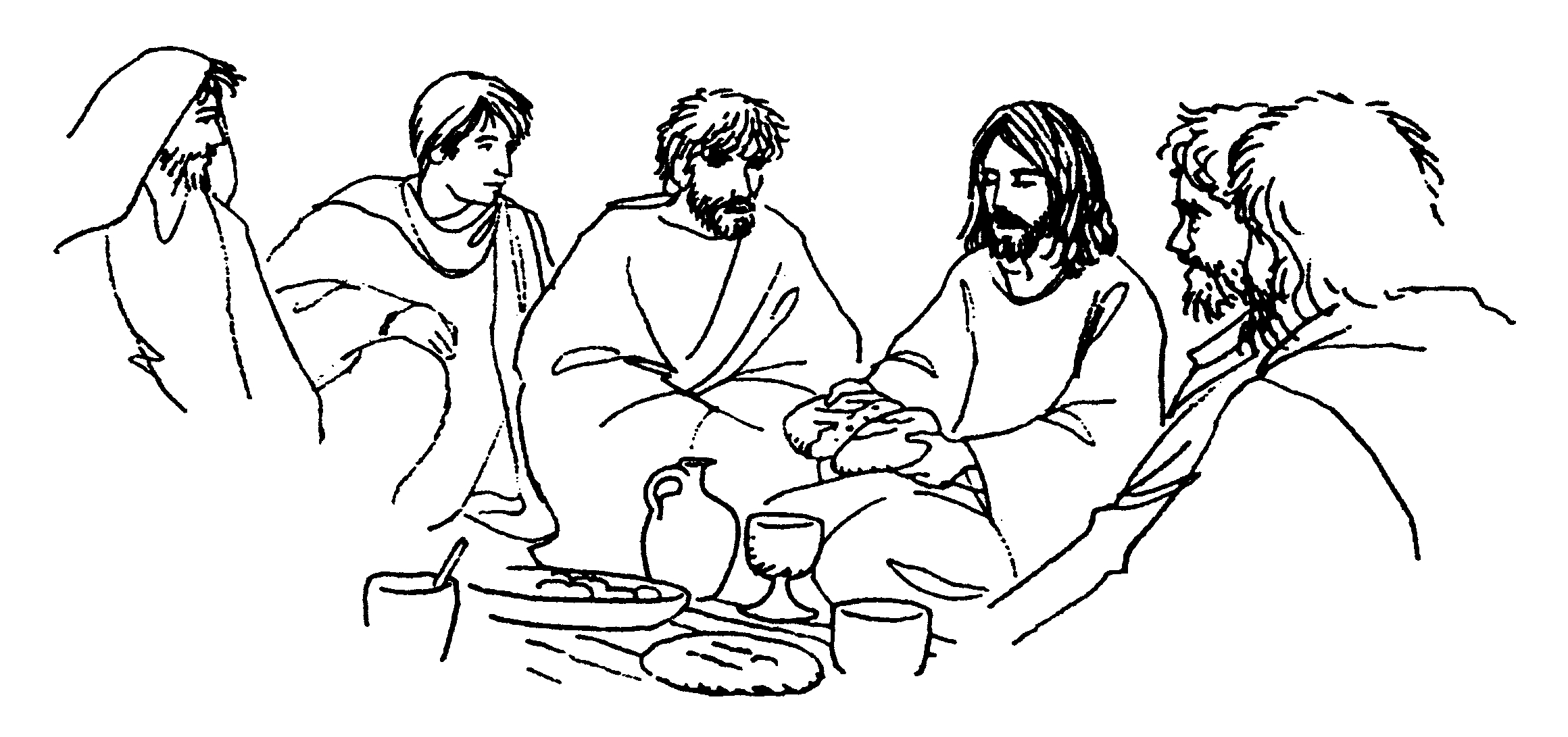 Coloriage de Jésus entouré d'enfants dans un cadre naturel