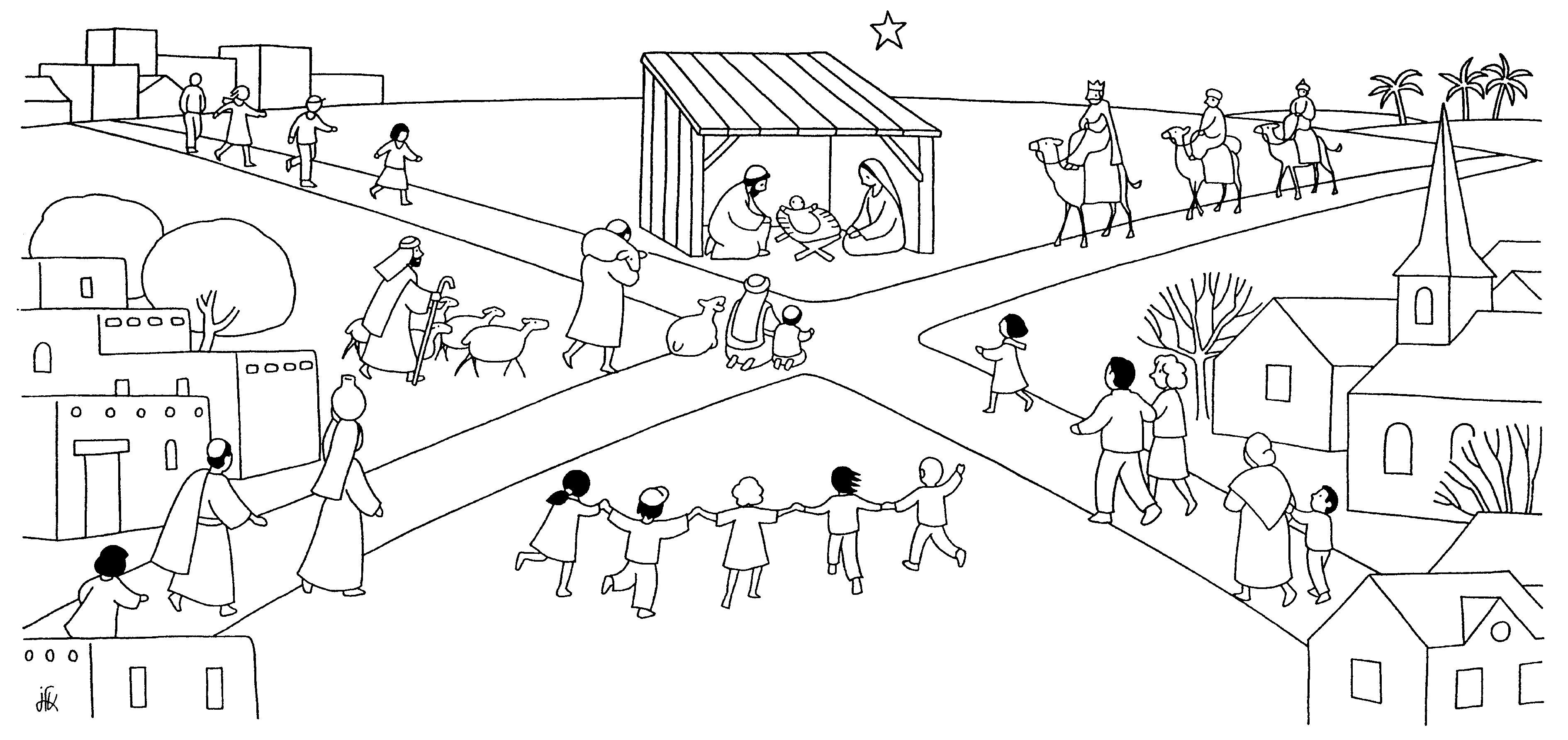Jésus enseignant avec compassion entouré d'enfants