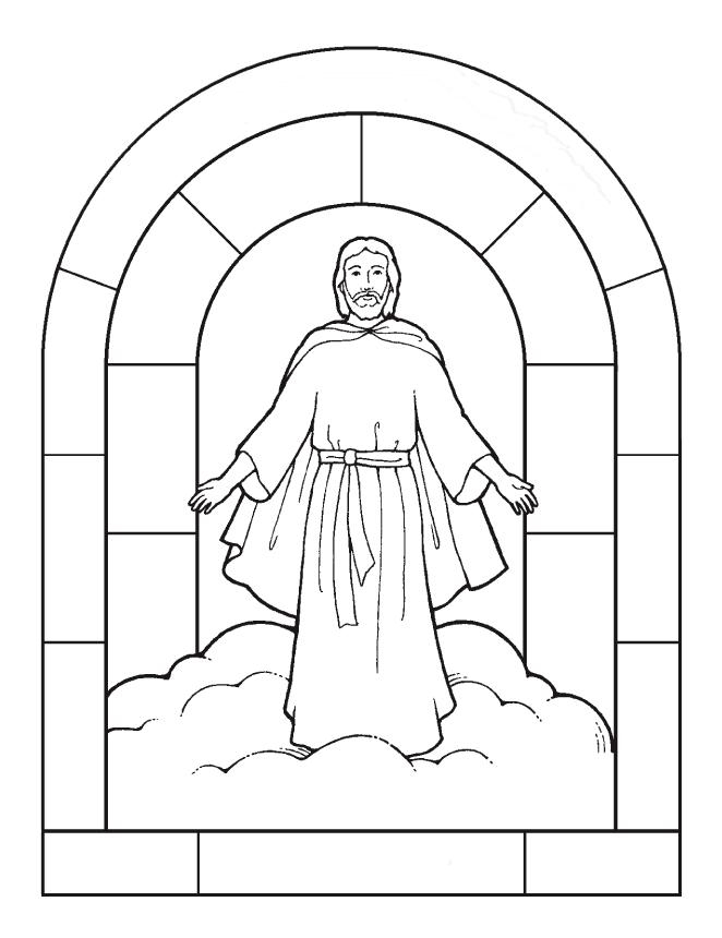 Coloriage de Jésus entouré d'enfants dans un cadre paisible