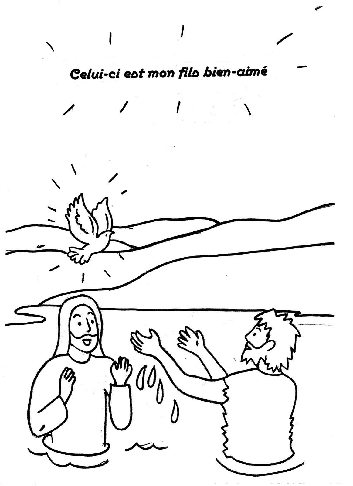 Coloriage de Jésus prêchant avec des enfants dans un décor naturel