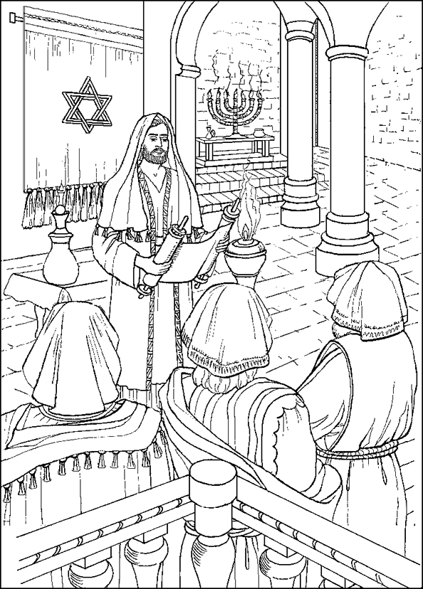 Coloriage de Jésus enseignant avec des enfants dans un paysage serein