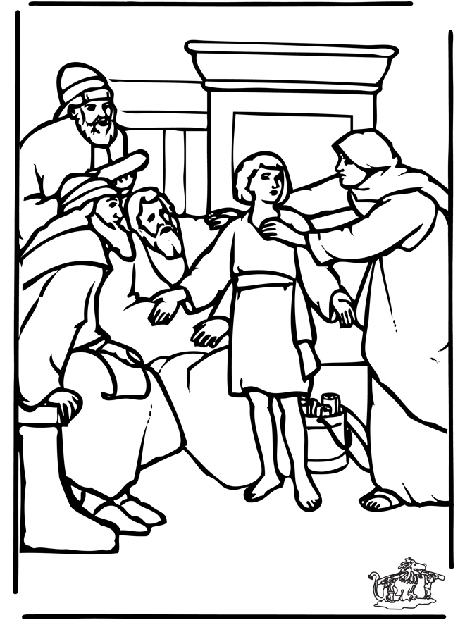 Coloriage de Jésus entouré d'enfants dans un paysage paisible