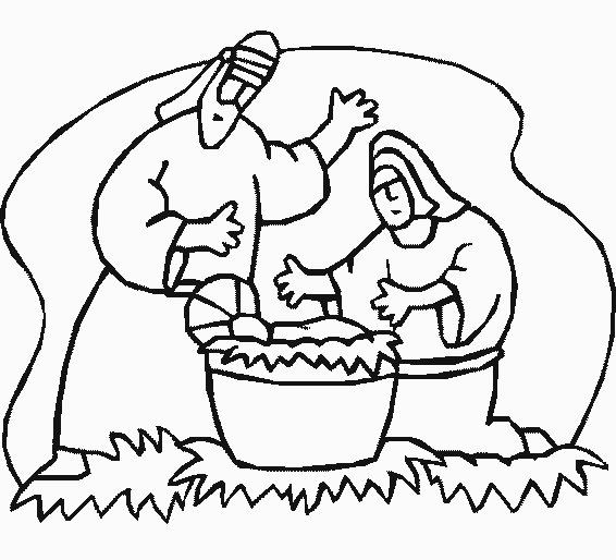 Coloriage de Jésus prêchant avec des enfants dans un paysage paisible