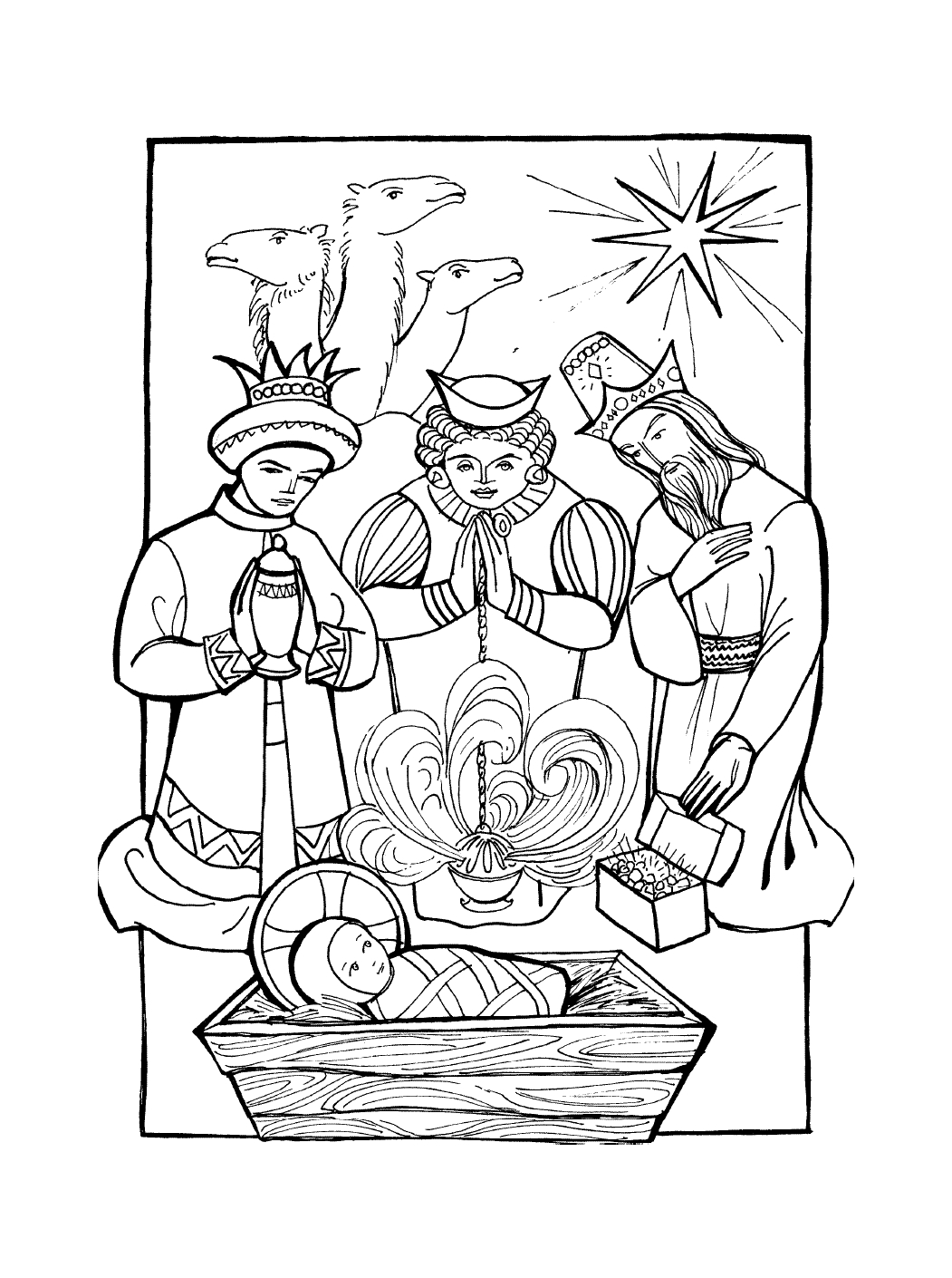Coloriage de Jésus enseignant avec des enfants dans un cadre paisible