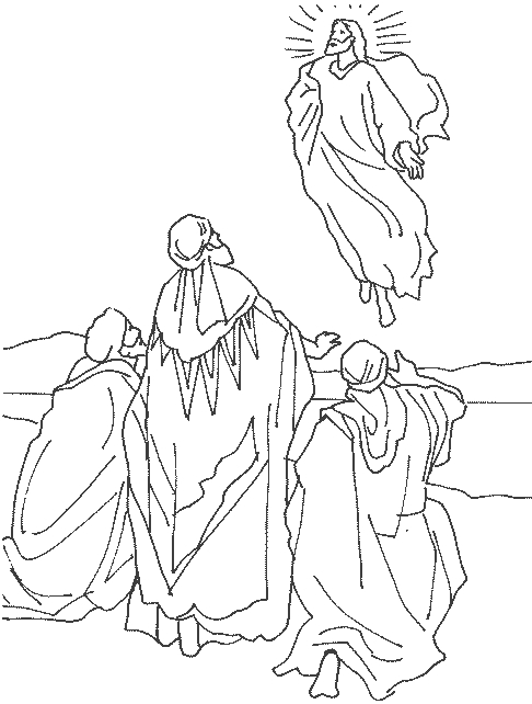 Coloriage de Jésus enseignant avec des enfants dans un paysage naturel