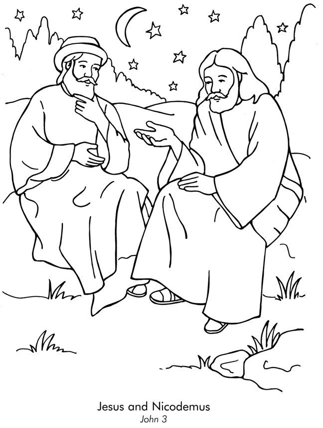 Coloriage de Jésus entouré d'enfants dans un paysage paisible