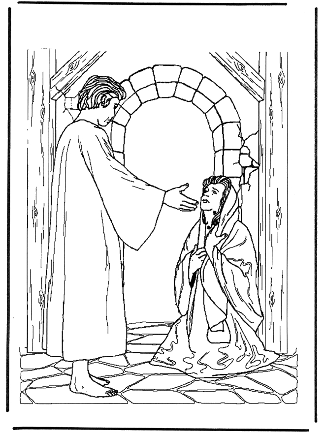 Coloriage de Jésus entouré d'enfants et de la nature
