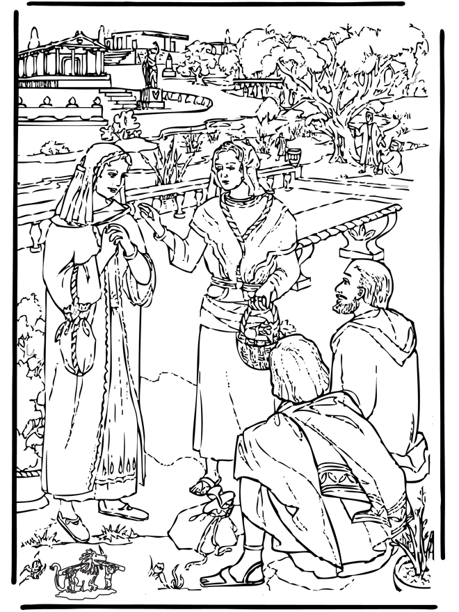 Coloriage de Jésus prêchant au milieu d'une nature paisible