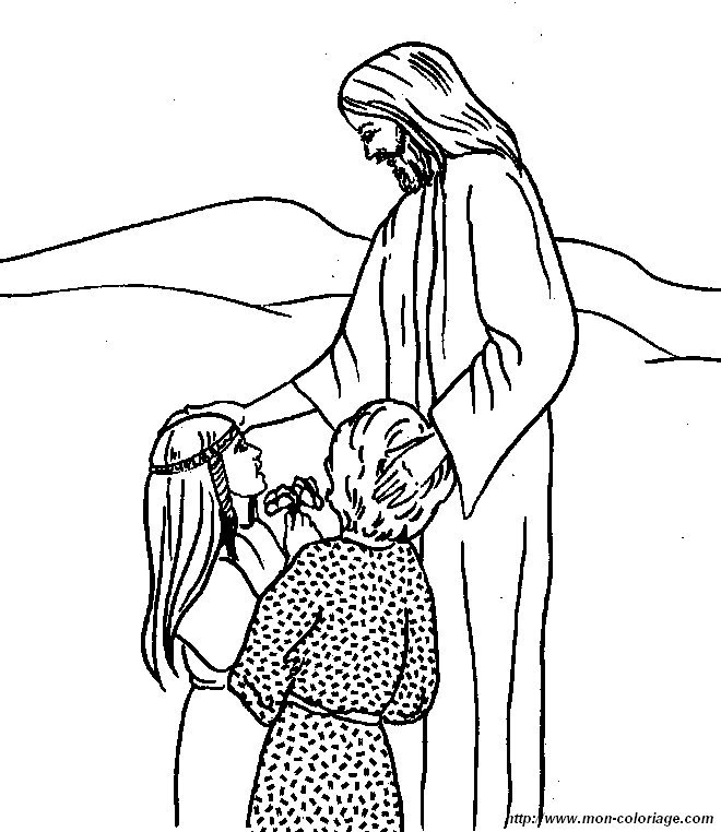 Jesus prêchant entouré de ses fidèles dans un décor paisible