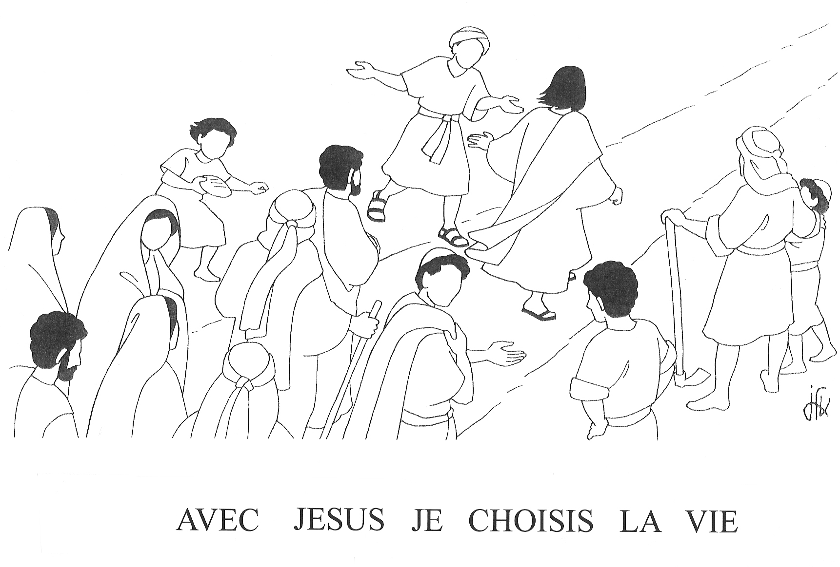 Coloriage de Jésus prêchant entouré de ses disciples