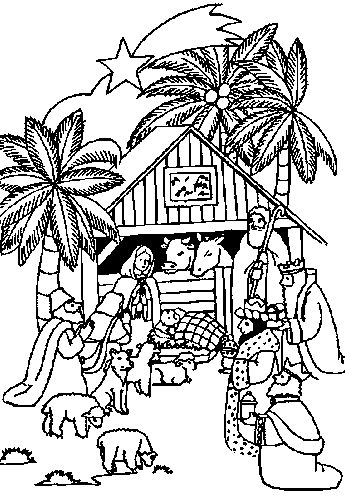 Coloriage de Jésus prêchant avec des enfants dans un paysage paisible