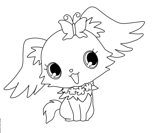 Coloriage de Jewelpet jouant avec des étoiles dans un décor ludique