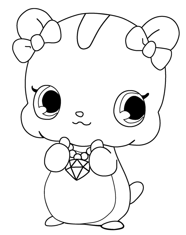 Coloriage de Jewelpet entouré de fleurs et de cœurs