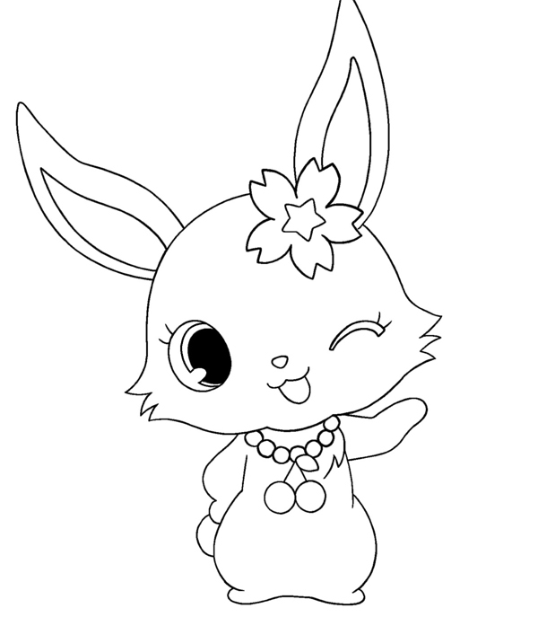 Coloriage d'un jewelpet joyeux entouré d'éléments naturels