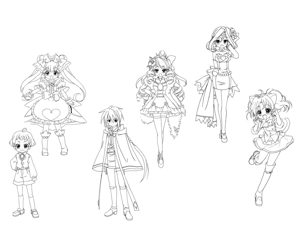 Coloriage d'un personnage de Jewelpet entouré d'éléments ludiques