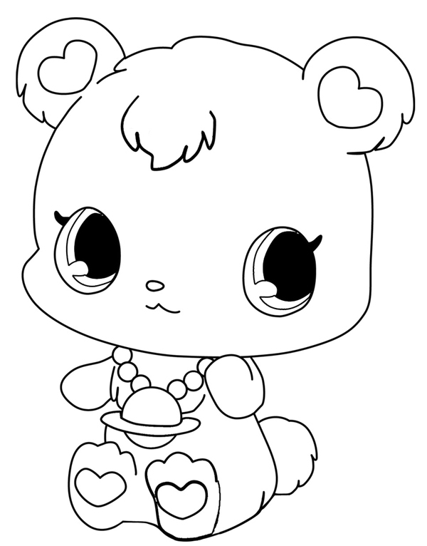 Coloriage de Jewelpet avec des personnages joyeux dans un décor enjoué