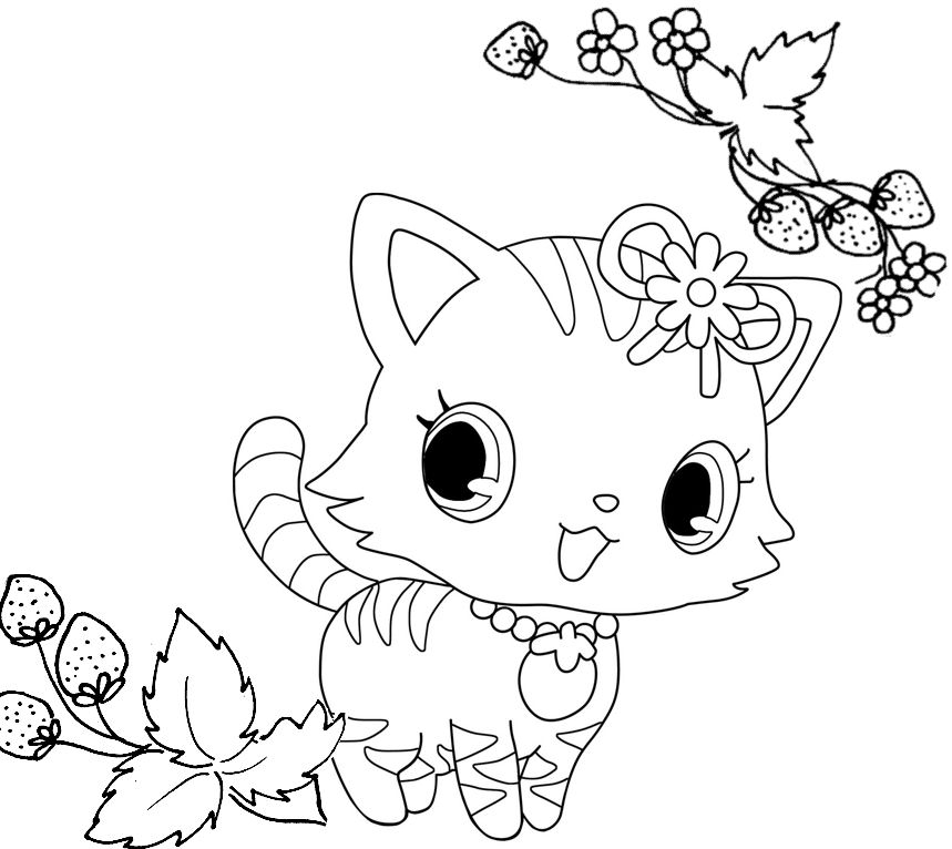 Coloriage d'un Jewelpet joyeux entouré de fleurs