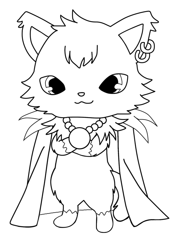 Coloriage d'un Jewelpet joyeux entouré de fleurs
