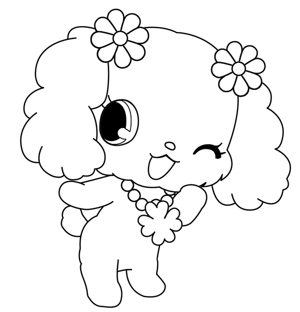 Coloriage d'un adorable personnage de Jewelpet entouré d'éléments ludiques