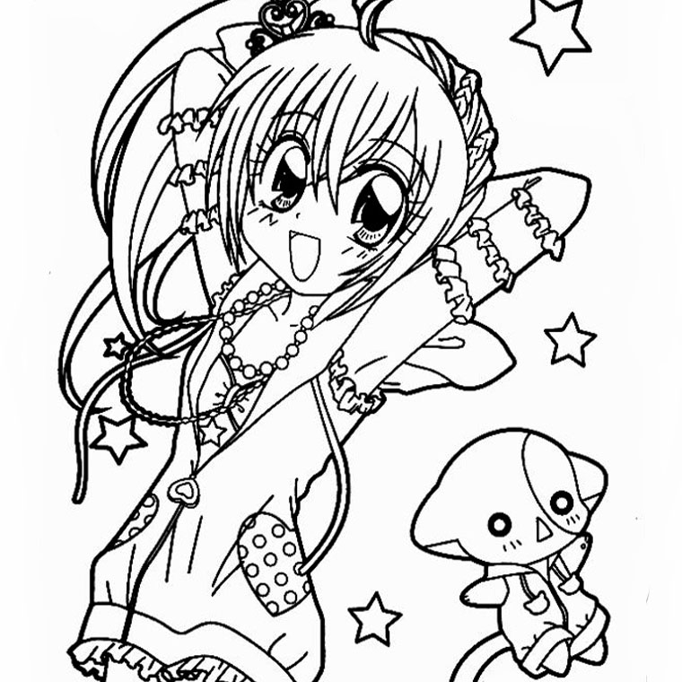 Coloriage d'un adorable personnage de Jewelpet entouré d'éléments ludiques