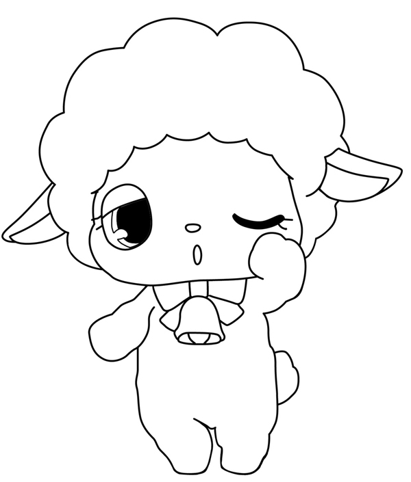 Coloriage de Jewelpet dans un paysage joyeux avec des animaux
