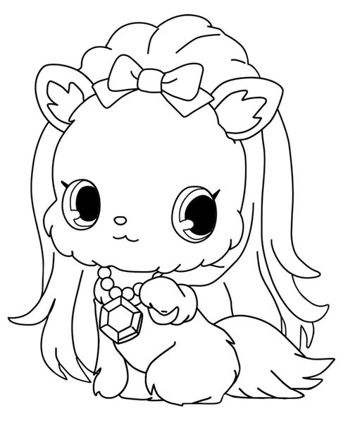 Un coloriage de Jewelpet avec des personnages joyeux dans un décor floral