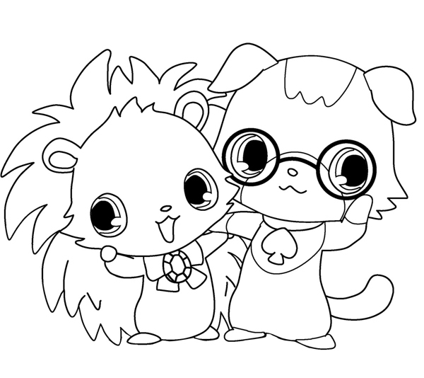 Coloriage de Jewelpet jouant avec des fleurs dans un jardin