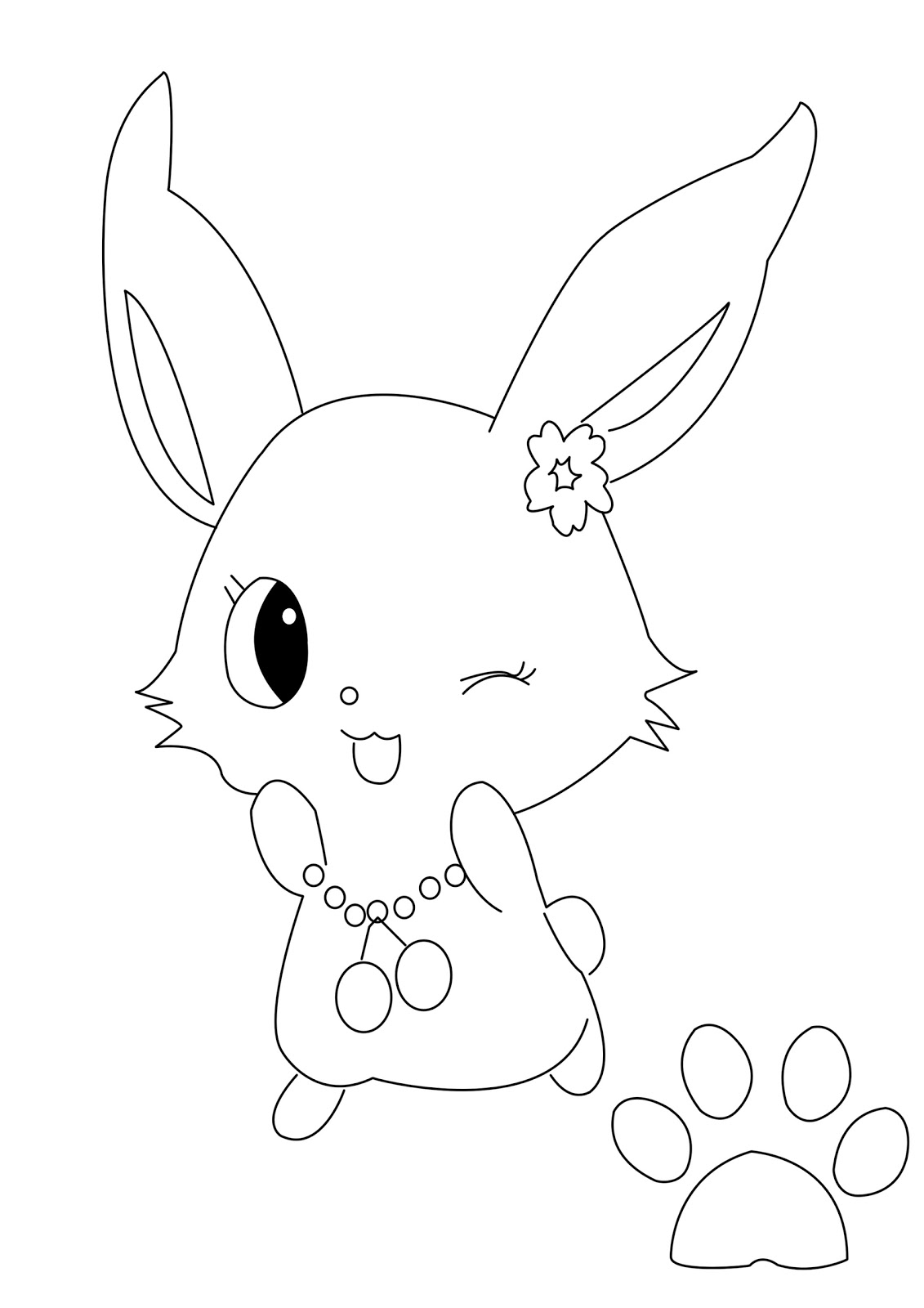 Coloriage de Jewelpet jouant avec des fleurs dans un décor printanier