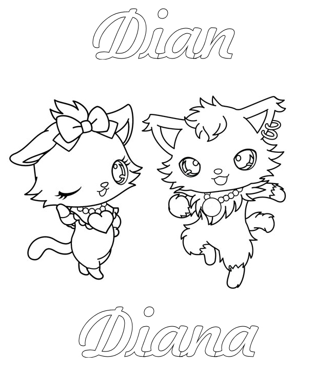 Coloriage de Jewelpet avec un adorable animal dans un décor joyeux