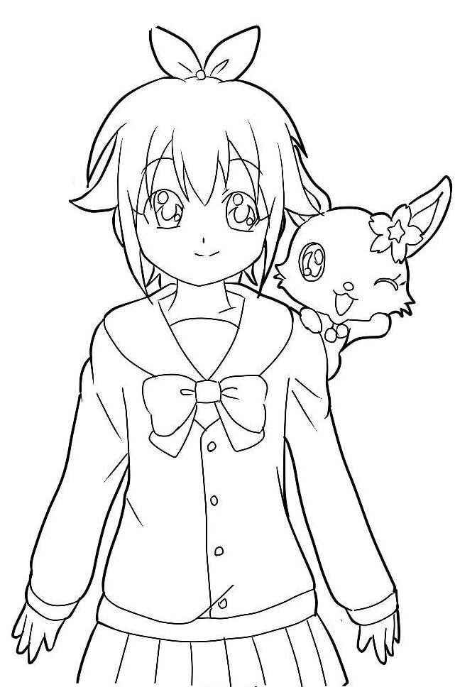 Coloriage d'un adorable Jewelpet dans un décor naturel
