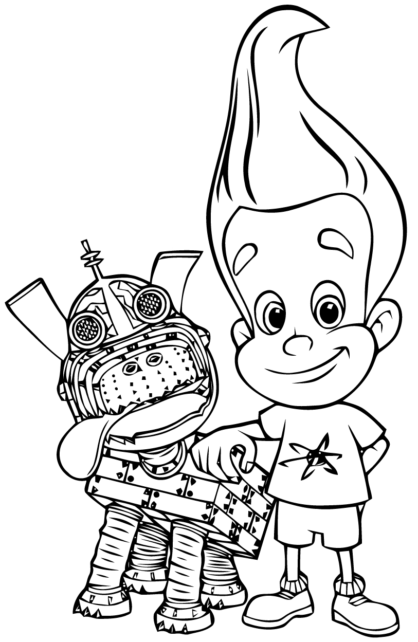 Coloriage de Jimmy Neutron en pleine réflexion scientifique