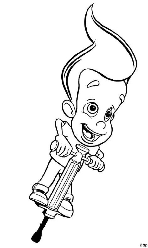 Jimmy Neutron pensif avec des éléments futuristes en arrière-plan