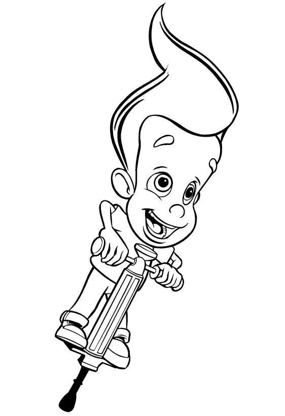 Jimmy Neutron en pleine réflexion, entouré de gadgets futuristes