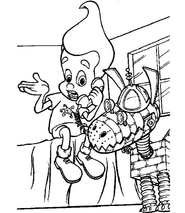 Jimmy Neutron en pleine réflexion scientifique dans son laboratoire