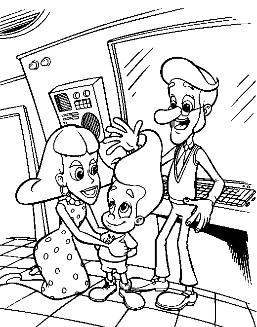 Jimmy Neutron réfléchissant devant un tableau rempli d'inventions