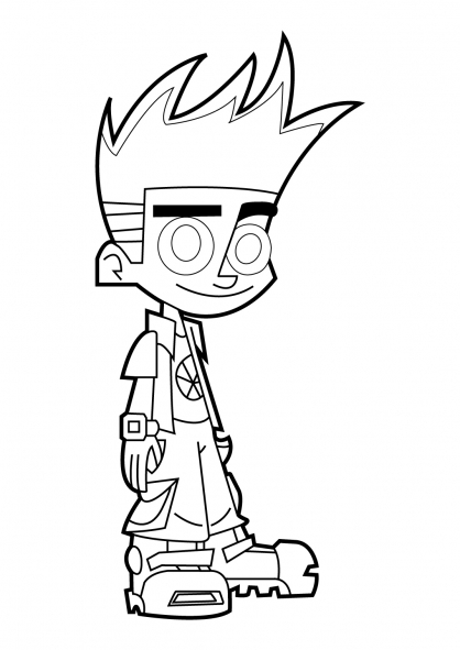 Johnny Test en pleine action avec son chien dans un décor coloré