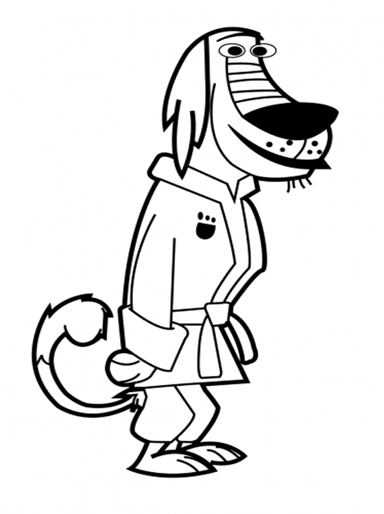 Johnny Test en pleine aventure avec son chien sur fond de laboratoire