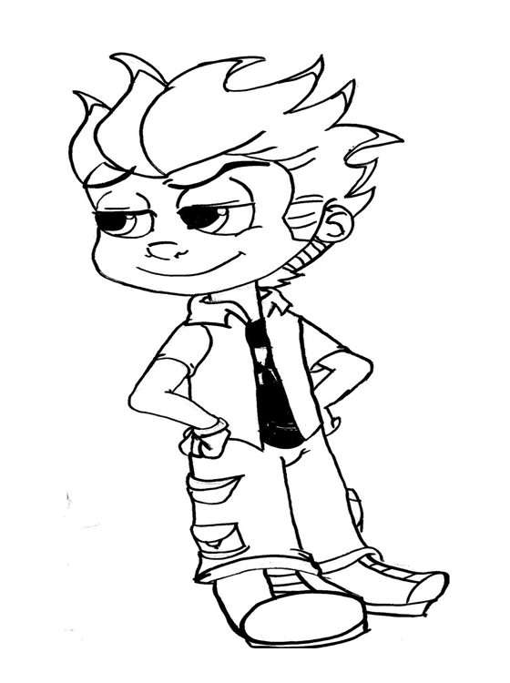 Johnny Test en plein action avec son chien Dookie dans un décor dynamique
