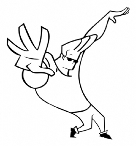 Johny Bravo en pleine pose musclée sur fond simple