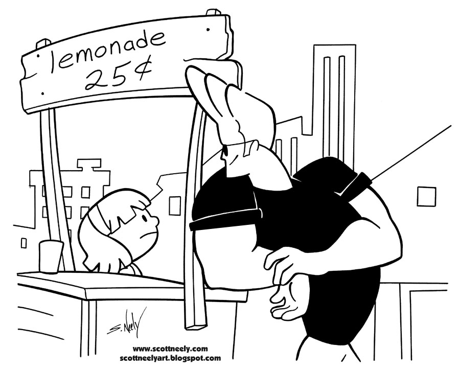Johny Bravo en pleine pose musclée avec un décor minimaliste