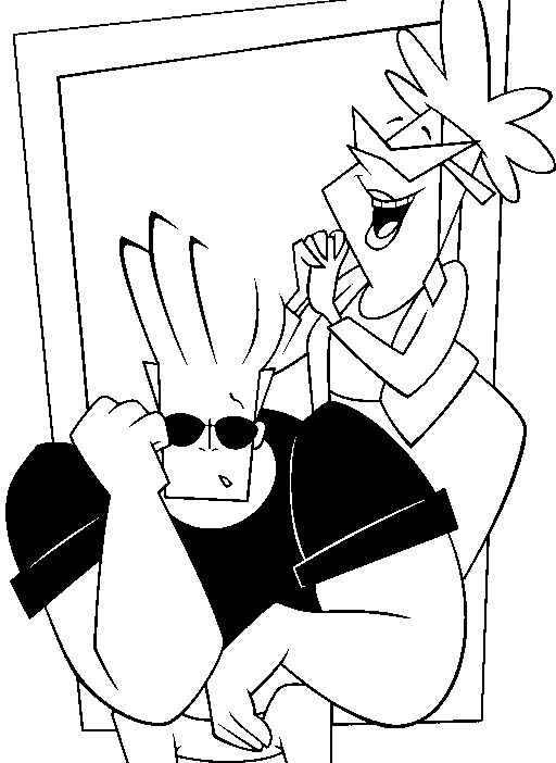Johny Bravo en pleine pose musclée sur un fond simple
