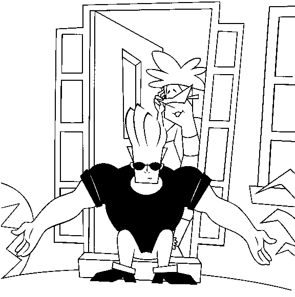 Coloriage de Johny Bravo en pleine action