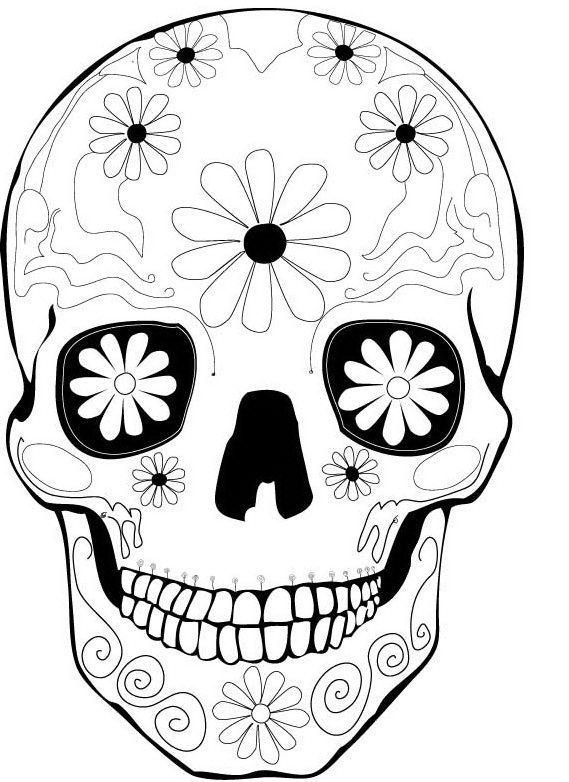 Coloriage représentant des crânes et des éléments festifs pour le jour des morts