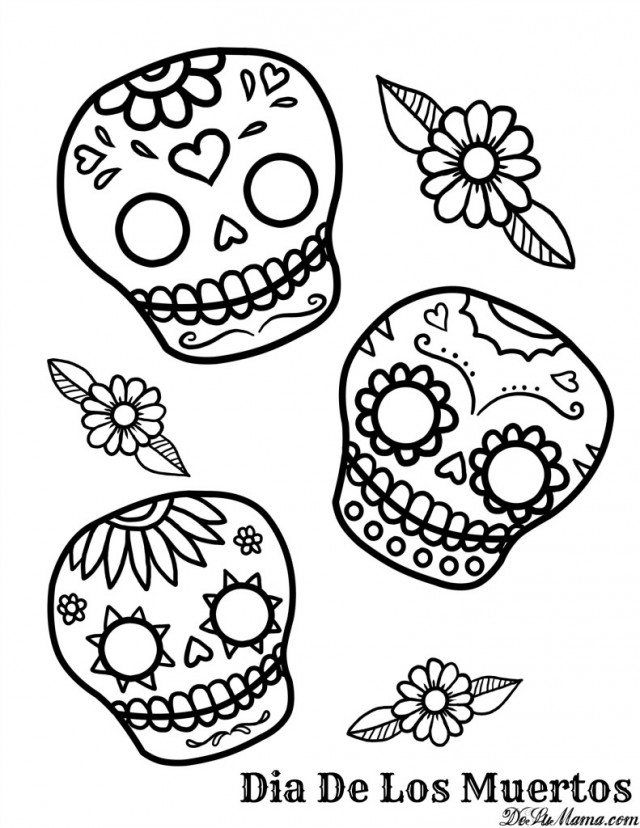 Coloriage d'une scène traditionnelle du Jour des Morts avec des calaveras et des offrandes