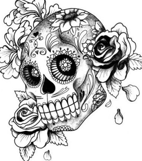 Coloriage représentant le Jour des Morts avec des motifs traditionnels