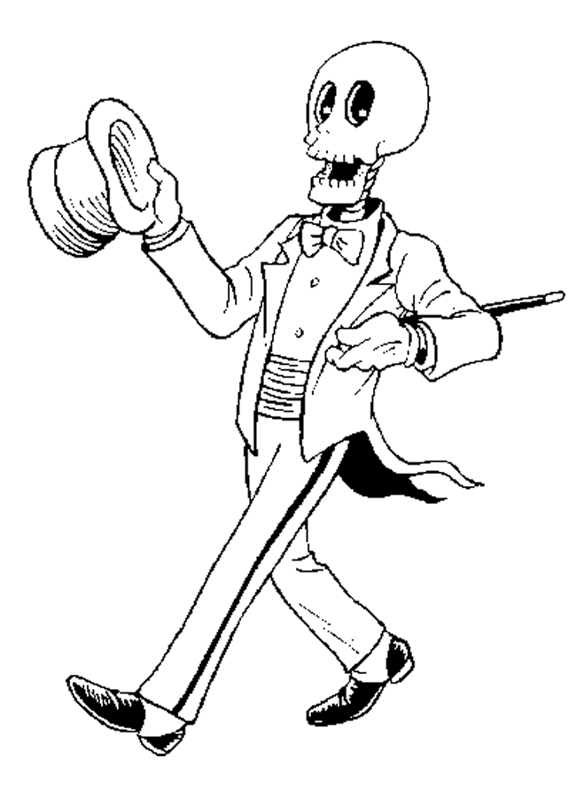 Coloriage représentant une scène du Jour des Morts avec un crâne et des fleurs