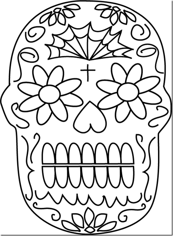 Coloriage représentant des crânes décorés pour le Jour des Morts