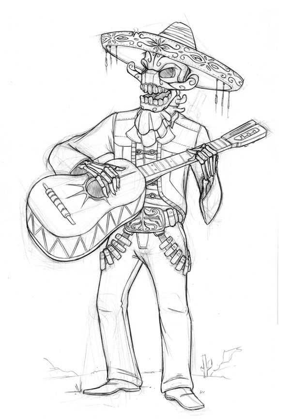 Coloriage illustrant la célébration du Jour des Morts avec des motifs traditionnels
