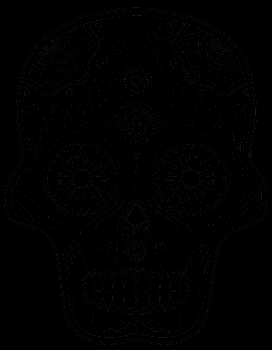 Coloriage représentant une célébration du Jour des Morts avec des éléments traditionnels